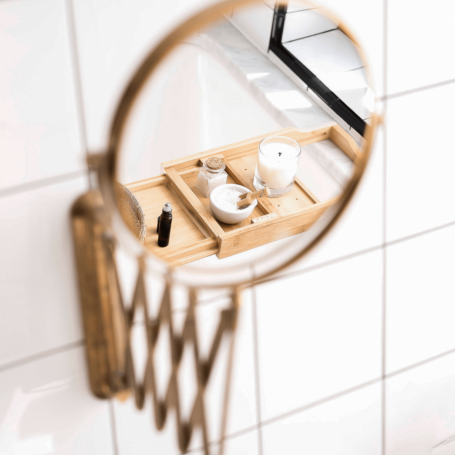compressed image of bathroom vanity photo through mirror